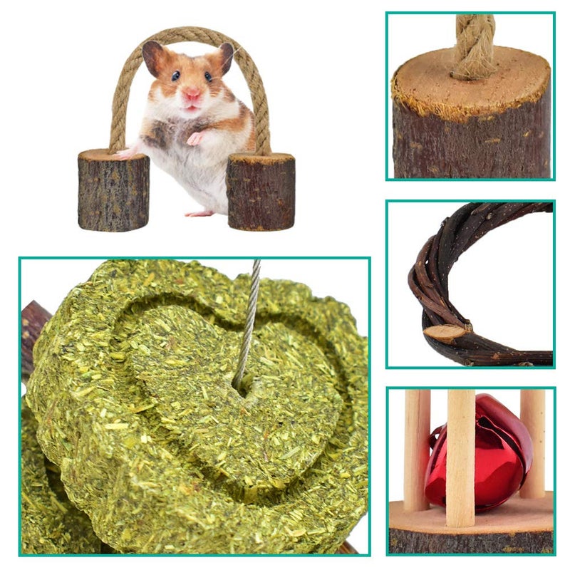 ERKOON New 12 Pack Hamster Chew Toys Gerbil Rat Guinea Pig Chinchilla Chew Toys Accessories, Natural Wooden Dumbbells Exercise Bell Roller Teeth Care Molar Toy for Rabbits Bird Rabbits Hamster Gerbil - Image 5